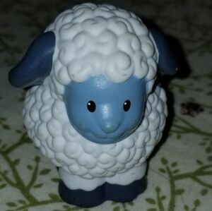 Little People White Sheep Black Ears Blue Gray Face Ewe